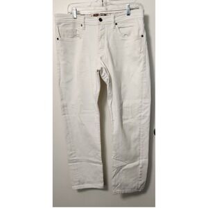 Robert Graham Men's White Denim Jeans 34x28 Embroidered‎ Logo 5-Pocket Straight